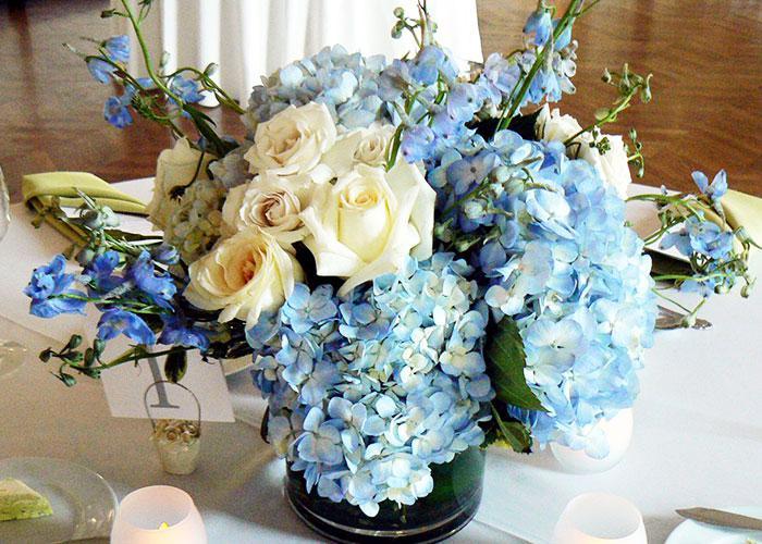 Tô điểm ngọt ngào cho tiệc cưới ngoài trời với sắc xanh trắng của hoa cẩm tú cầu
